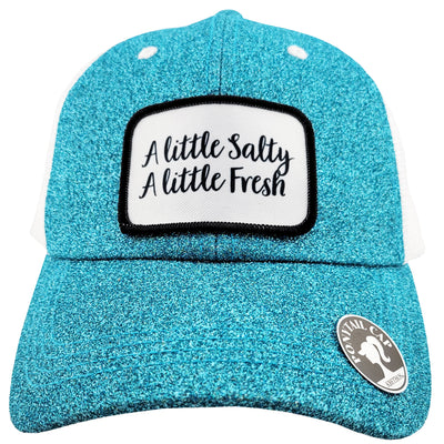 A Little Salty Glitter Ponytail Hat Aqua