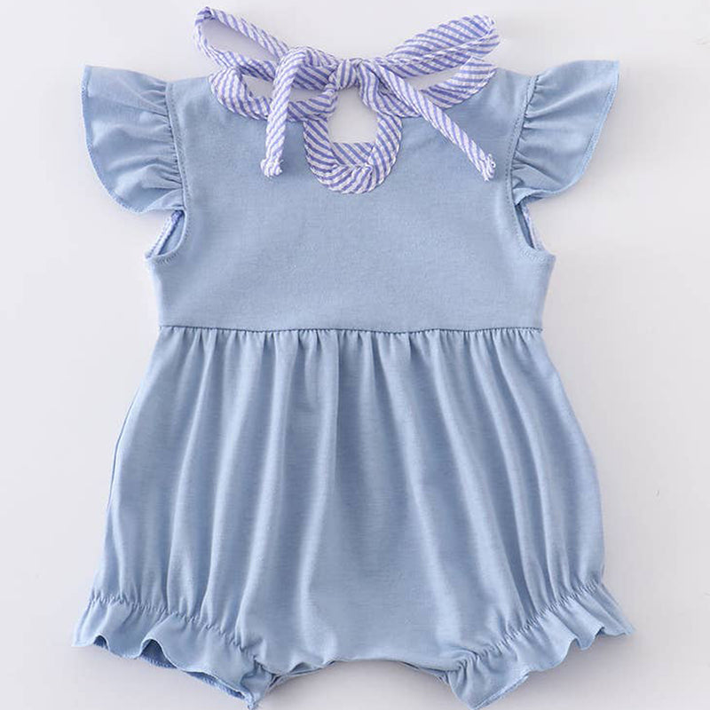 Blue Crab Embroidered Baby Bubble Romper (back)