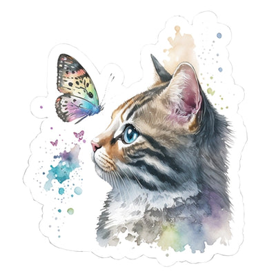Cat and Butterfly Pastel Vinyl Sticker