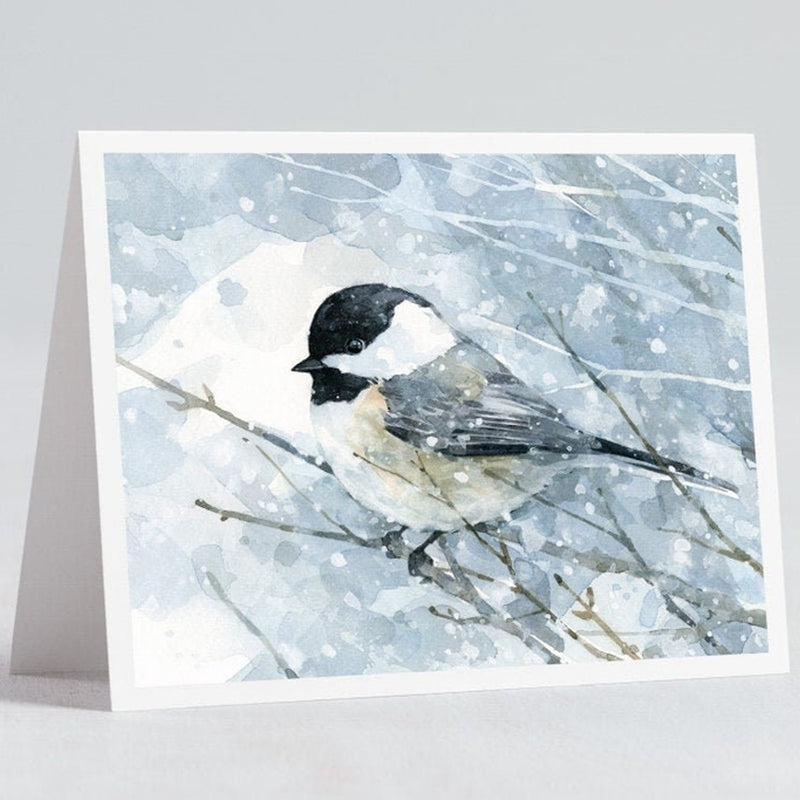 Chickadee In Snow Watercolor Art 5"x7" Notecard