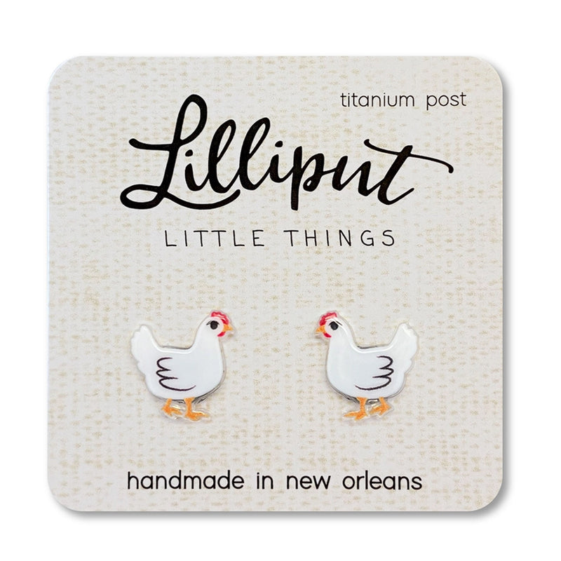 White Chicken Lilliput Post Earrings