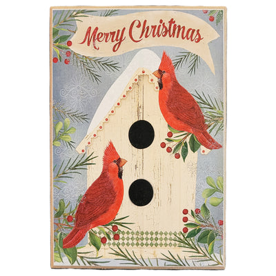 Print Block - Merry Christmas Cardinals Birdhouse