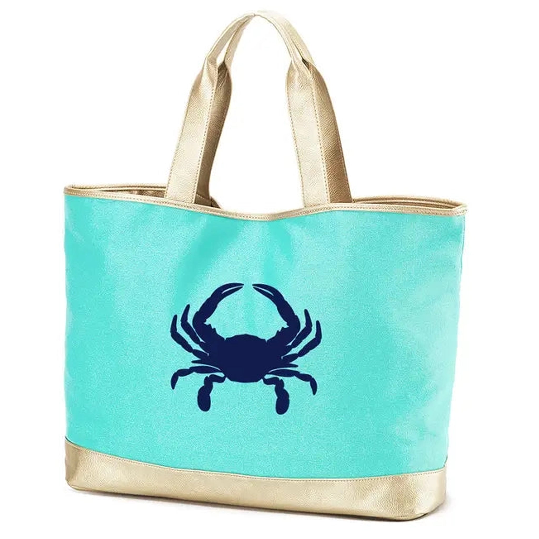 Crab Cabana Tote Bag Mint Green Gold Trim | The Maryland Store