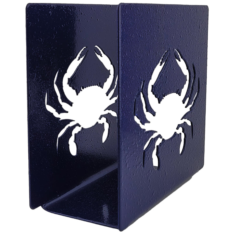 laser cut crab steel napkin holder blue angled