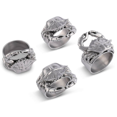Crab Napkin Rings Set of 4 Sand-Cast Aluminum