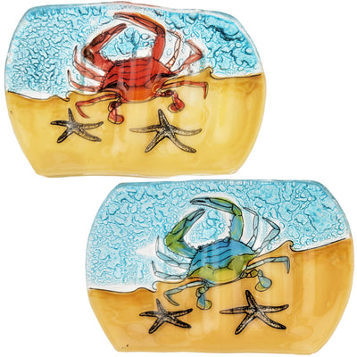 Crab at the Beach Glass Soap Dish - Blue or Red