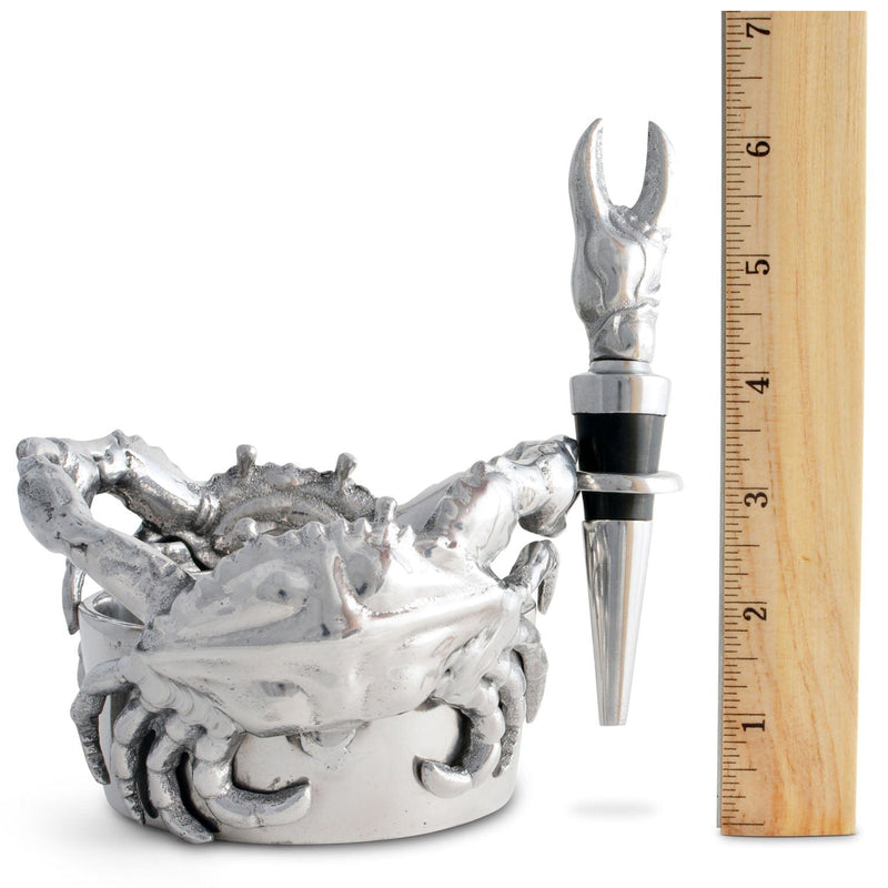 Crab Wine Caddy and Stopper Set Sand-Cast Aluminum