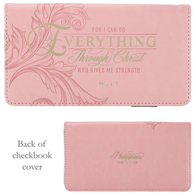 Checkbook Cover - 16 - For I Can Do Everything Through Christ Who Strengthens Me - Phillippians 4:13 (pink iris)