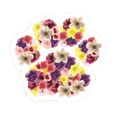 Floral Dog Paw Print Die Cut Vinyl Sticker