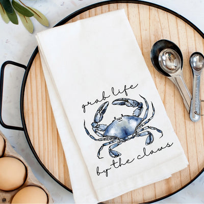 Grab Life By The Claws Kitchen Towel with Blue Crab (scene)