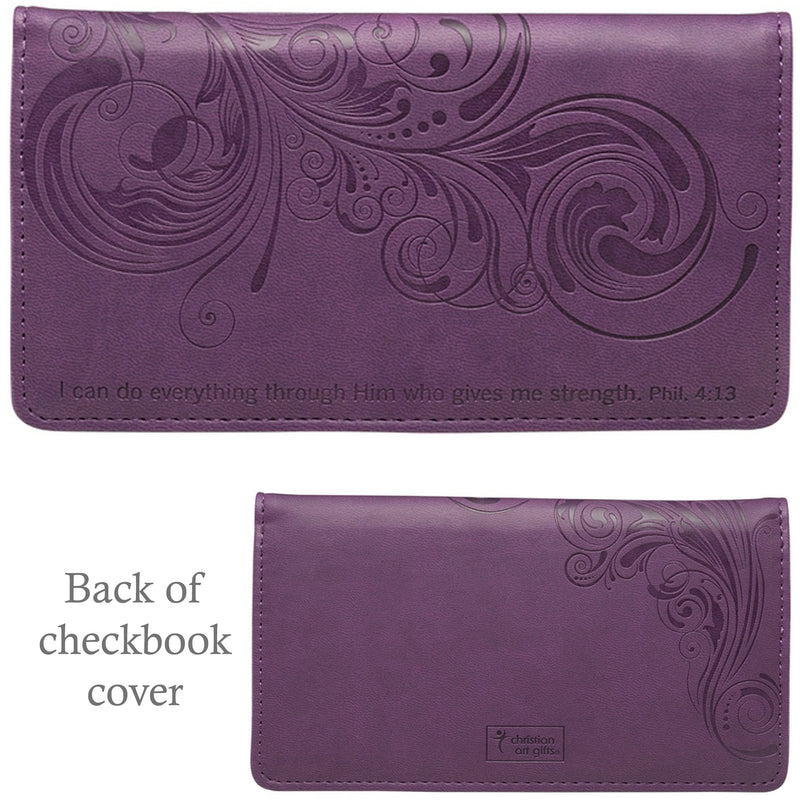 Checkbook Cover - 9 - I Can Do Everything Through Him Who Gives Me Strength - Phillippians 4:13 (dark purple)