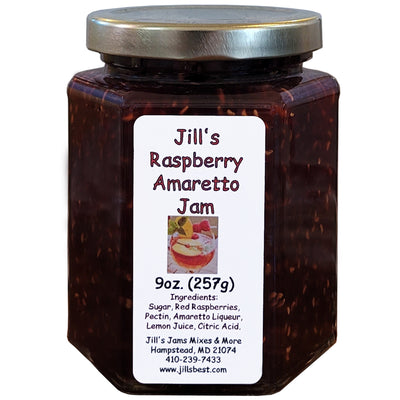 jill's raspberry amaretto jam 9oz. jar