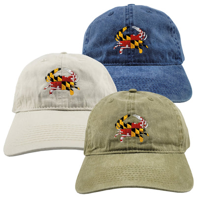 Maryland Flag Crab Embroidered Baseball Hat Assorted Colors