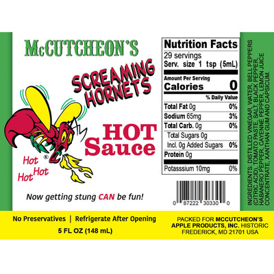 McCutcheon's Screaming Hornets Hot Sauce 5oz. (label)