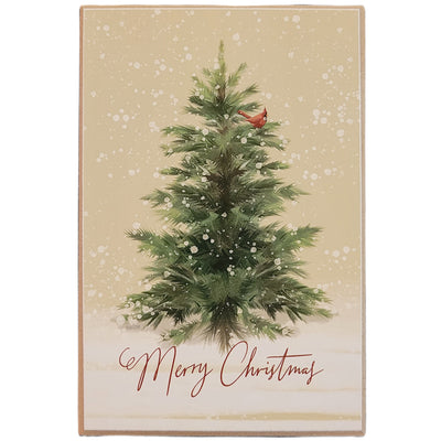 Print Block - Merry Christmas Pine Tree & Cardinal