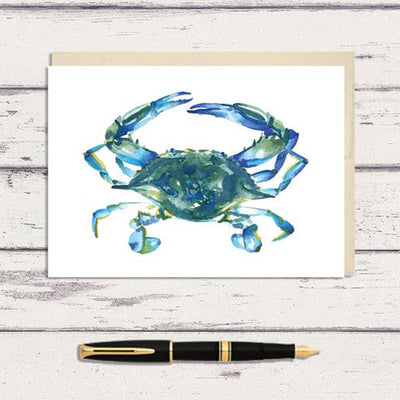 Natural Blue Crab Watercolor Greeting Card Scene