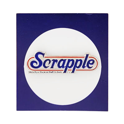 scrapple logo metal tack pin on display card
