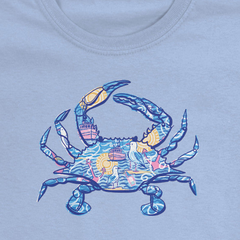 Crab Bay Pattern Light Blue Ladies T-Shirt Closeup