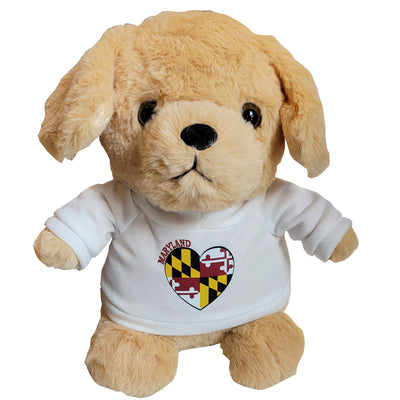 Brown Chubby Dog Plush Toy In Maryland Flag Heart Hoodie