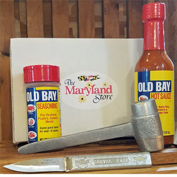 Chesapeake Essentials Gift Box Old Bay Crab Mallet Carvel Hall Crab Knife