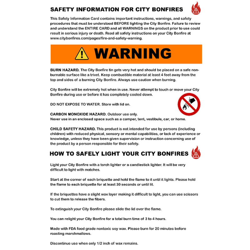 City Bonfires Portable Fire Pit Safety Warning