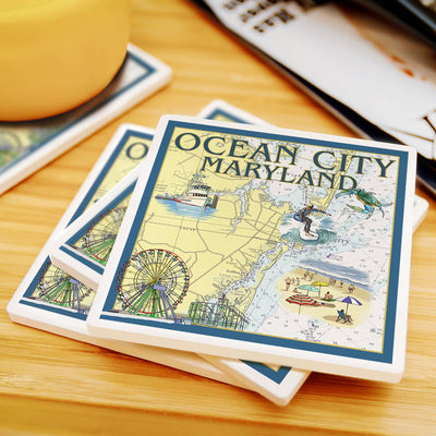 Ocean City Maryland Coaster Ceramic Square Scene