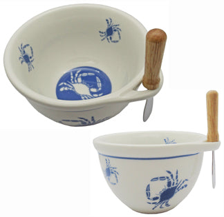 Blue Crab Design Dip Bowl With Spreader