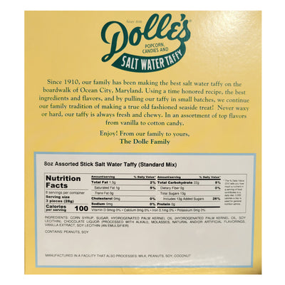 Dolle's Salt Water Taffy 8 oz. Box Back
