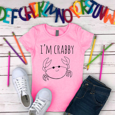 I'm Crabby Sketched Crab Youth T-Shirt - Pink (scene)