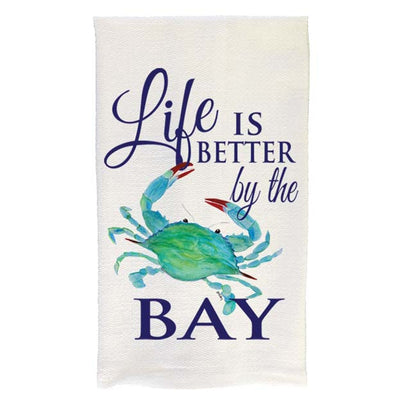 Life is Better by the Bay Watercolor Crab Kitchen Towel