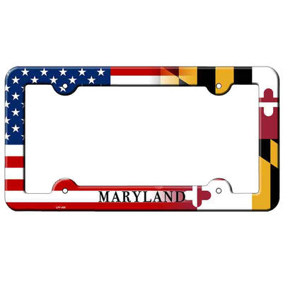Maryland and American Flags License Plate Frame