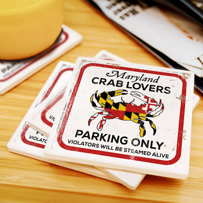 Maryland Crab Lovers Parking Ceramic Coaster Scene
