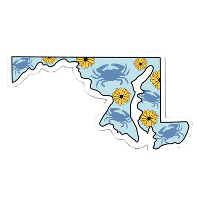 Maryland Flowers and Blue Crabs Vinyl Sticker