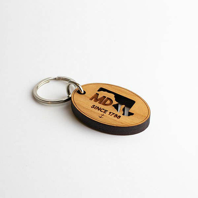 Maryland State Laser Engraved Wood Key Ring Side View