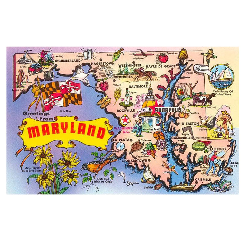 Greetings from Maryland Map Vintage Postcard Style Magnet