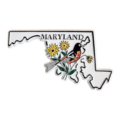 Maryland State Shaped Bird & Flower Magnet