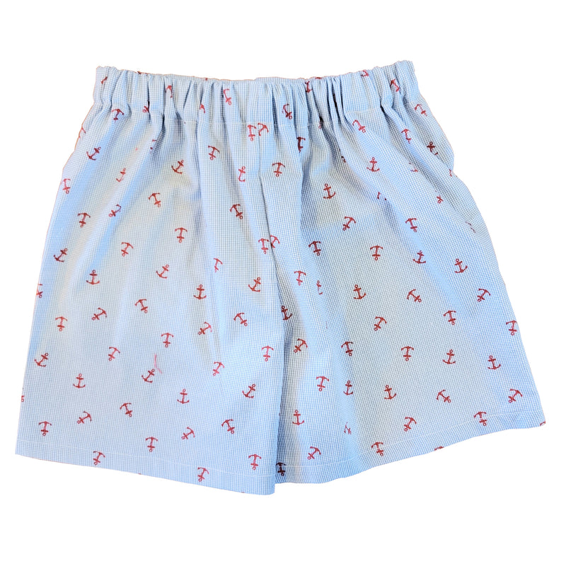 Toddler Shorts - Mini Red Anchors on Blue Background