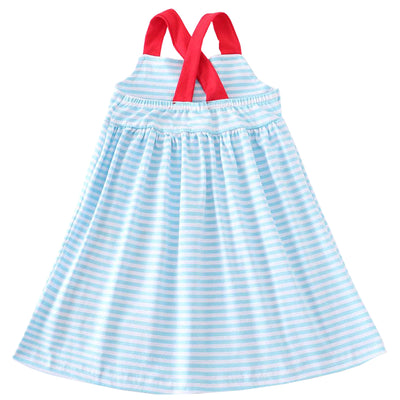 Blue Stripe Crab Applique Girl's Dress - Back
