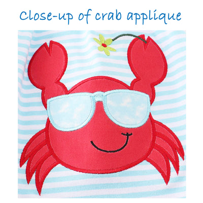 Blue Stripe Crab Applique Girl's Dress - Crab Close-up