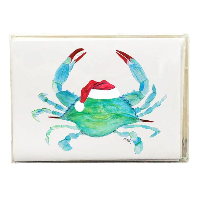 Santa Hat Watercolor Crab Holiday Note Card Set of 8