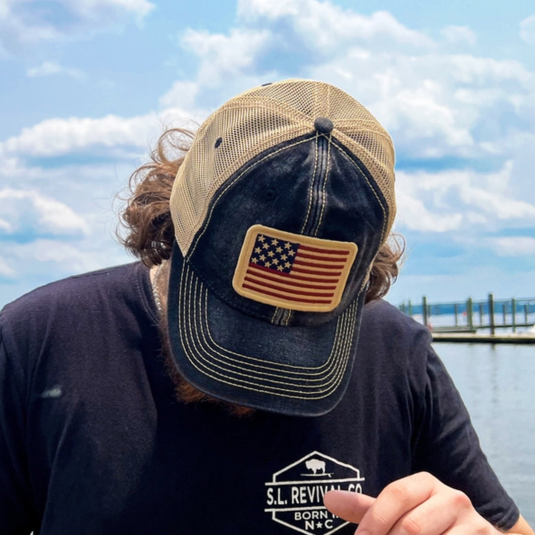 1812 USA Flag Patch Trucker Hat with 15 Stars &amp; 15 Stripes