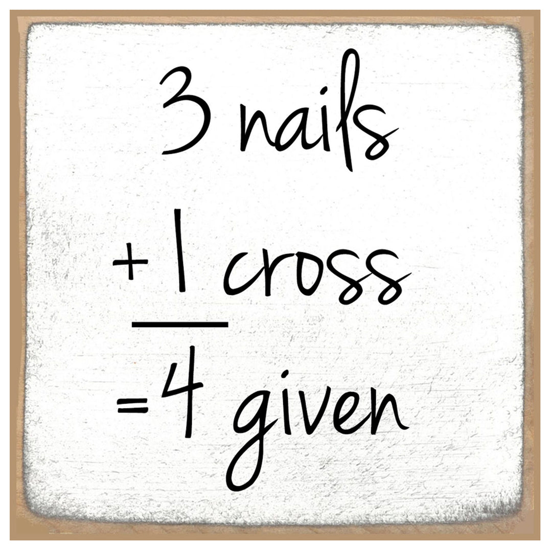Print Block Wood Sign - 3 nails + 1 cross = 4 given