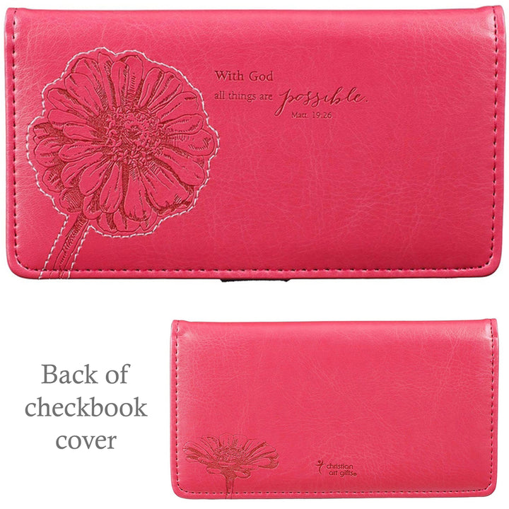 Checkbook Cover - 1 - With God All Things Are Possible - Matthew 19:26 (bright pink)