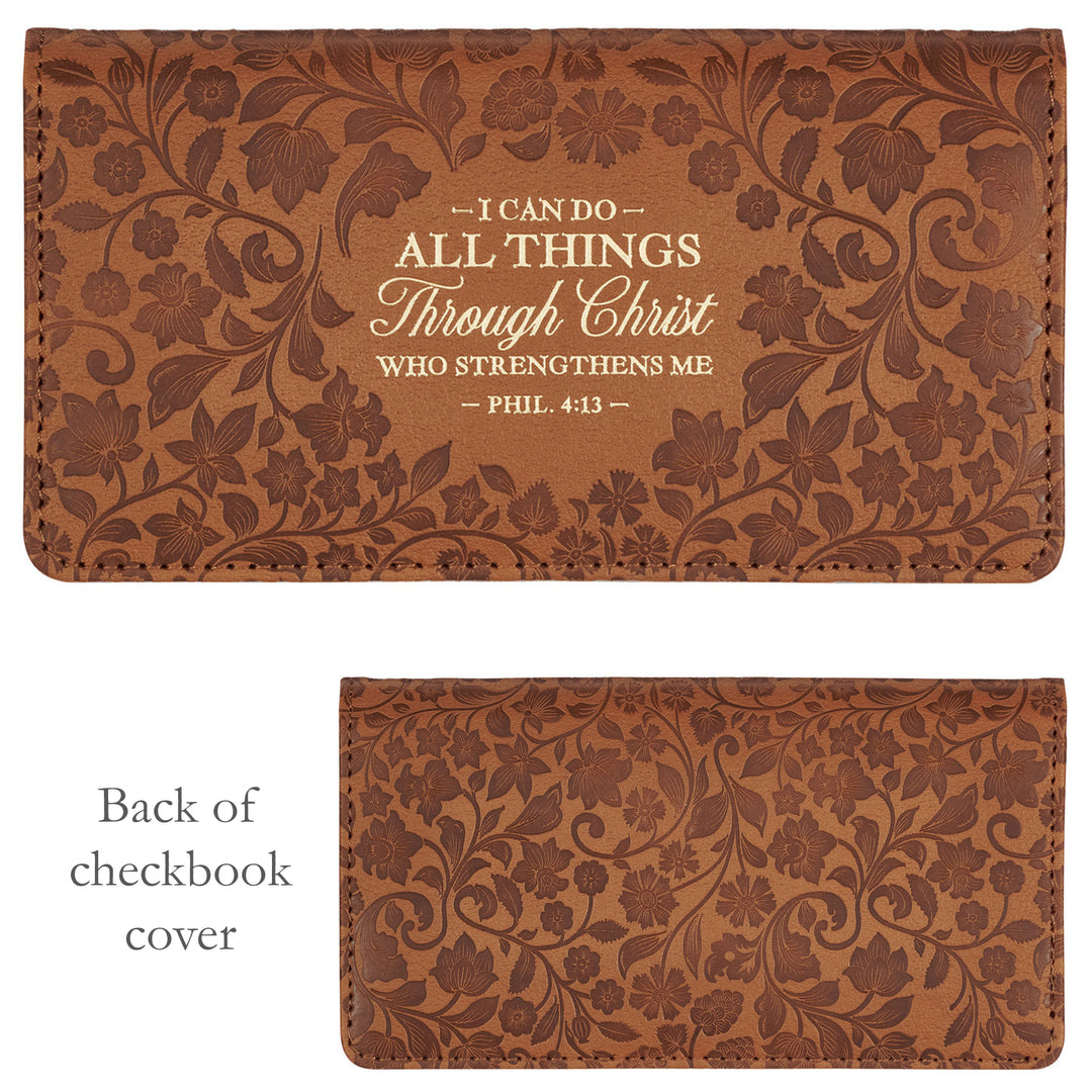 Checkbook Cover - 15 - I Can Do All Things Through Christ Who Strengthens Me - Phillippians 4:13 (brown vines)