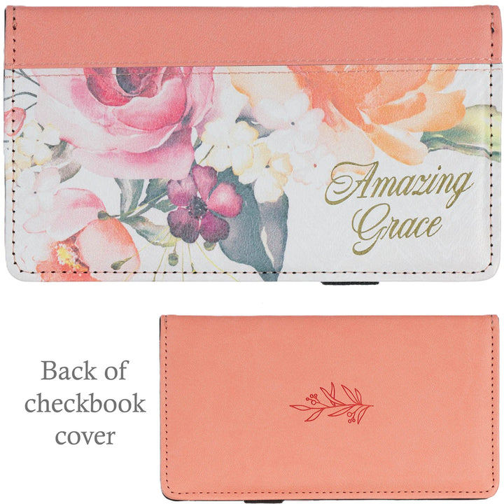 Checkbook Cover - 20 - Amazing Grace Floral (pink coral)