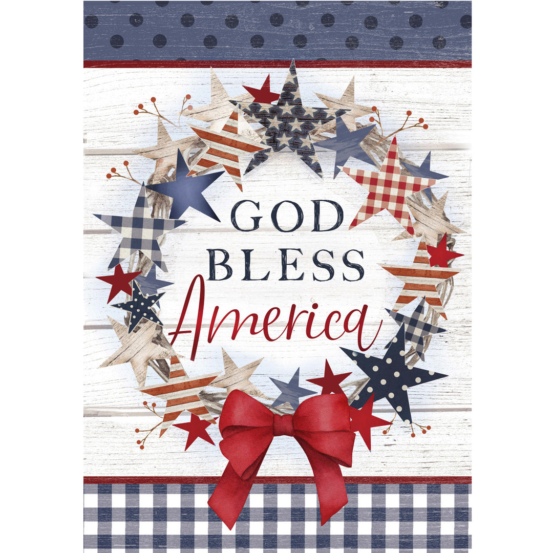 America God Bless Wreath Print Block Sign