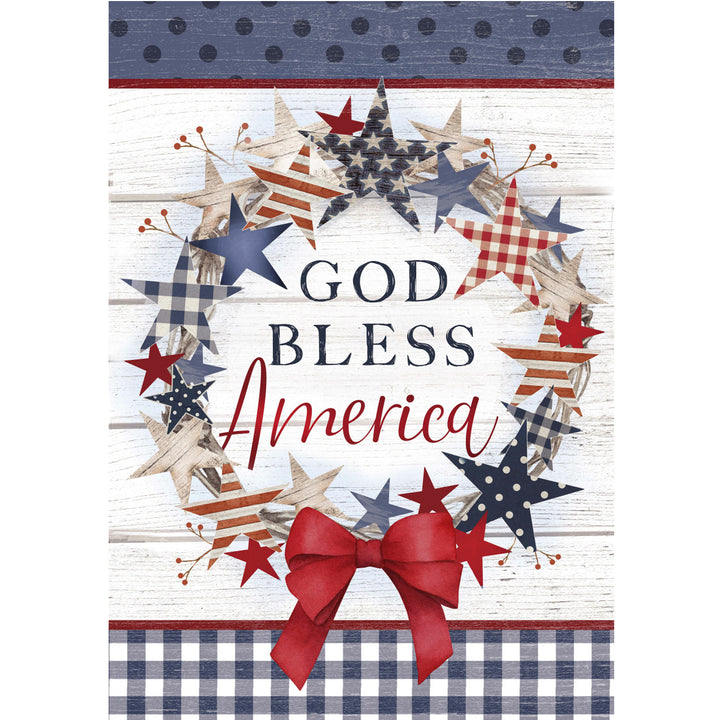 America God Bless Wreath Print Block Sign