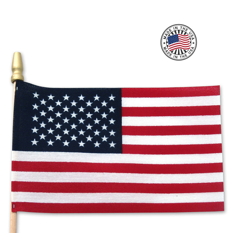 American Flag 4"x6" Mini On Wood Stick - closeup