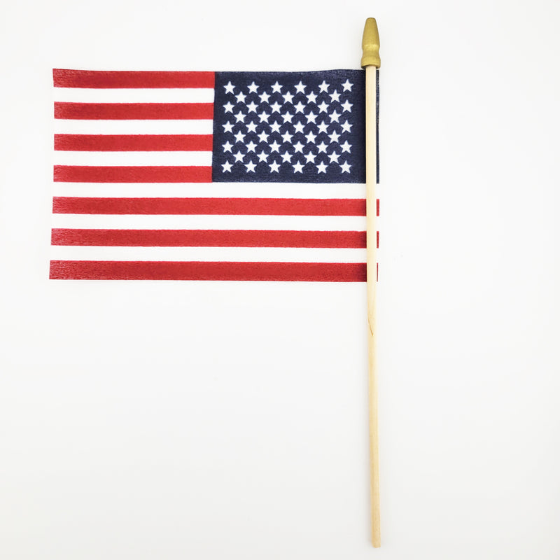 American Flag 4"x6" Mini On Wood Stick - reverse side