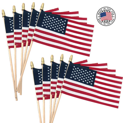 American Flag 4"x6" Mini On Wood Stick - set of 10